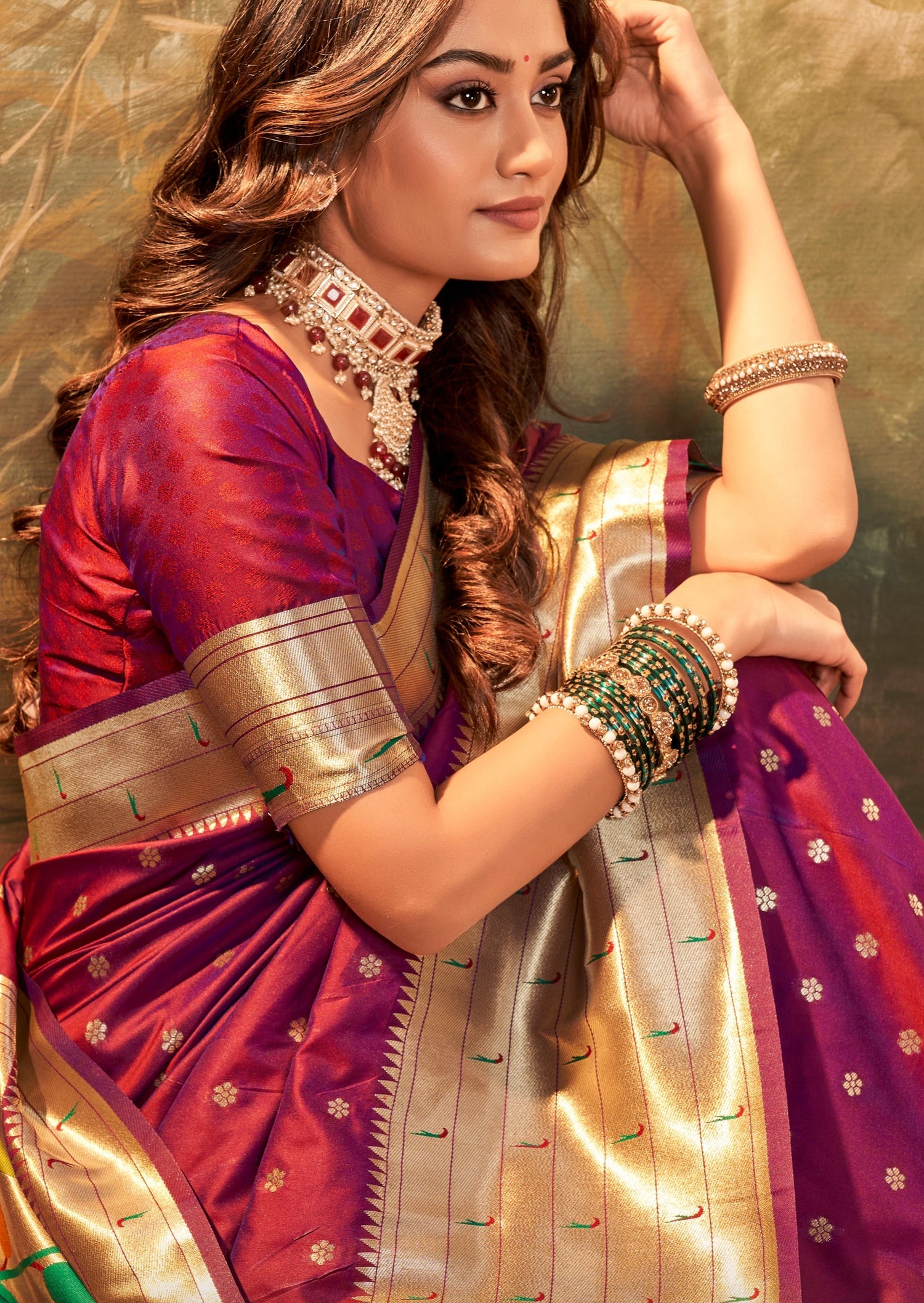 Maroon Paithani Silk saree