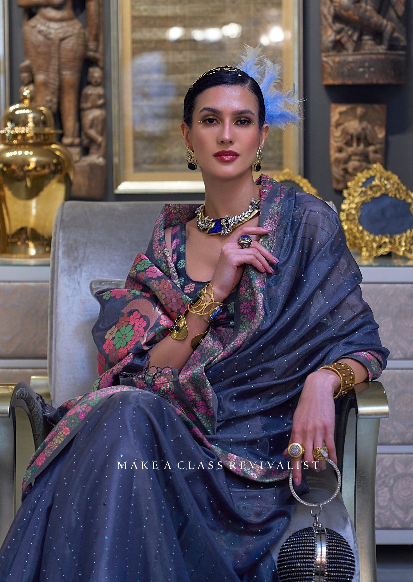 Pure Organza Blue Handloom Saree
