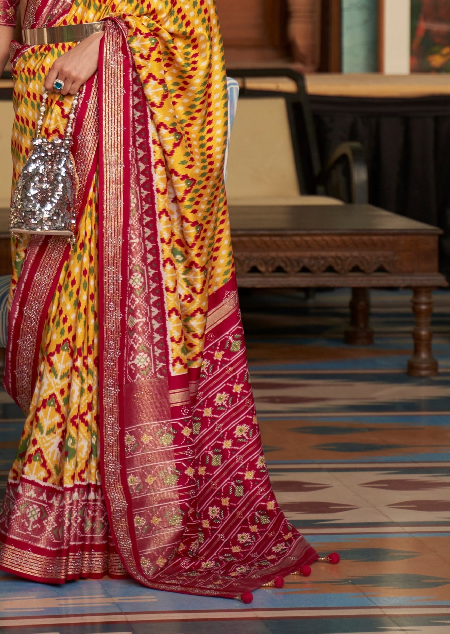 Patan Patola Silk Yellow Saree pallu