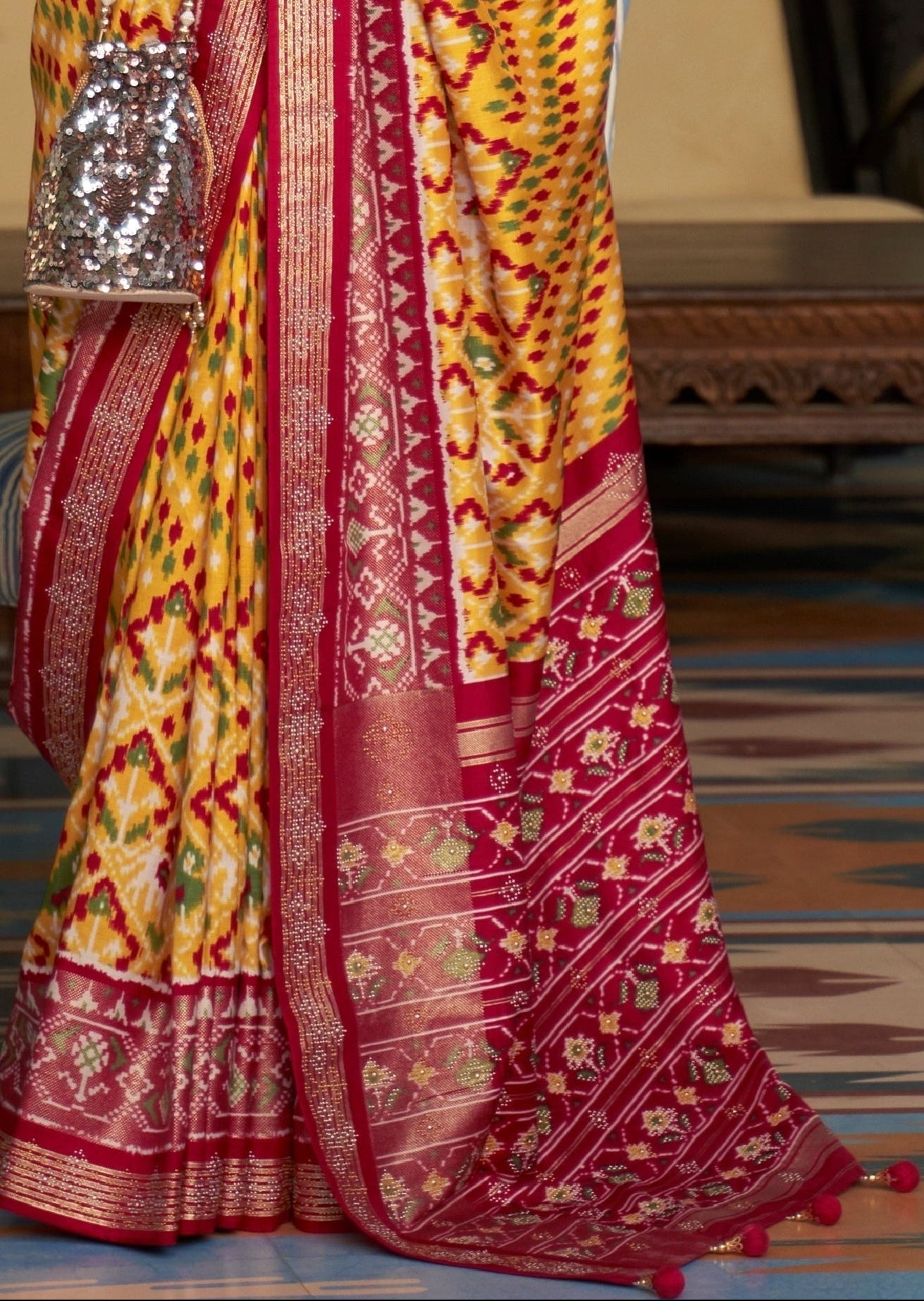 Patan Patola Silk Yellow Saree pallu