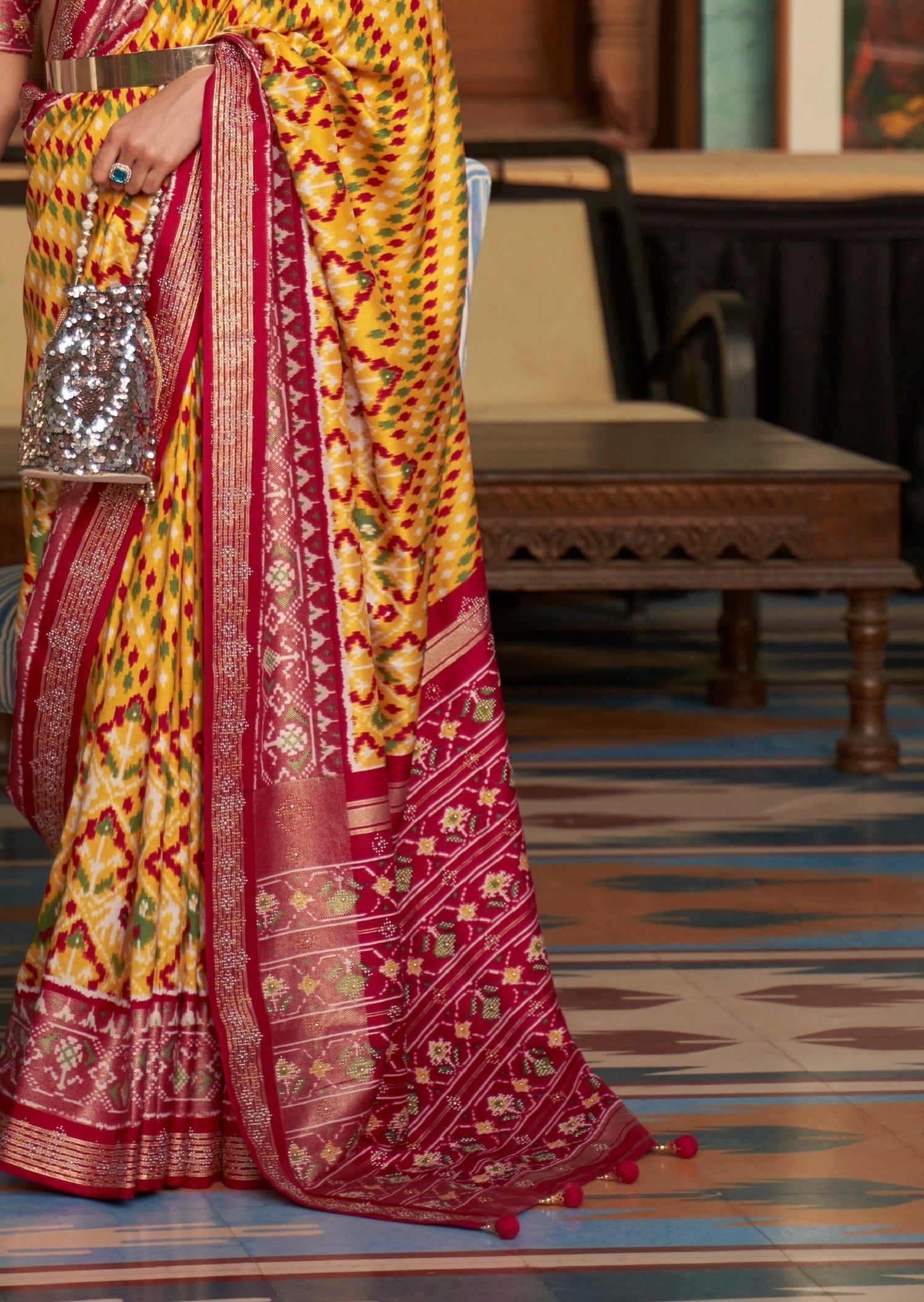 Patan Patola Silk Yellow Saree pallu