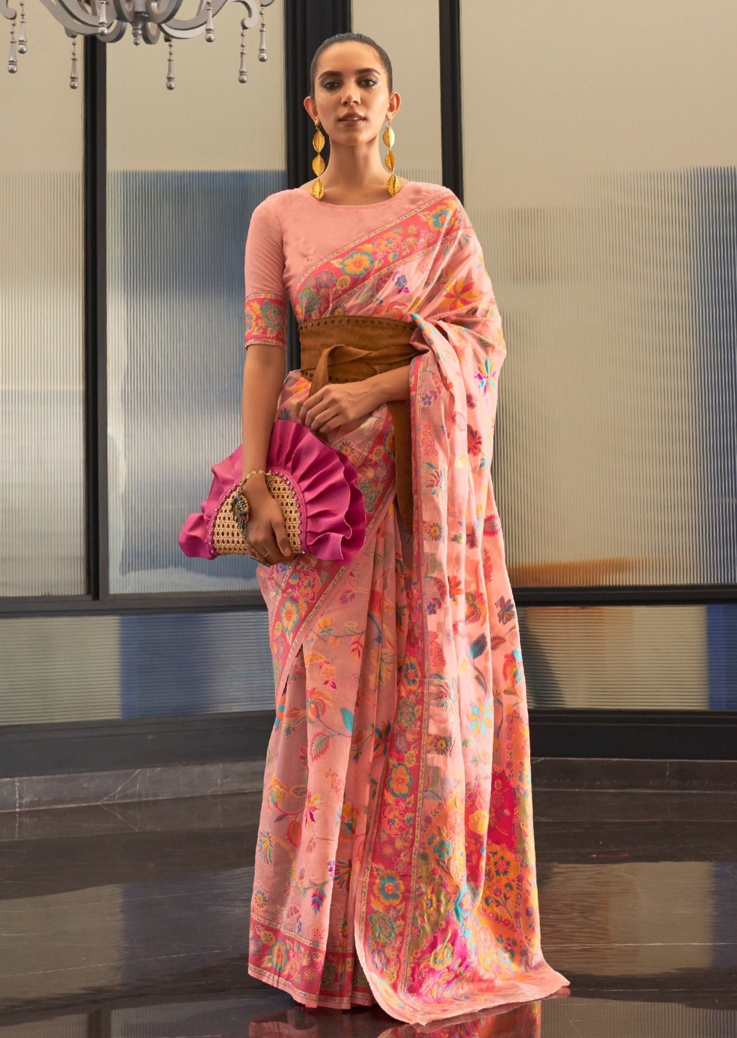 Pink kashmiri pashmina silk saree online shopping with price india.