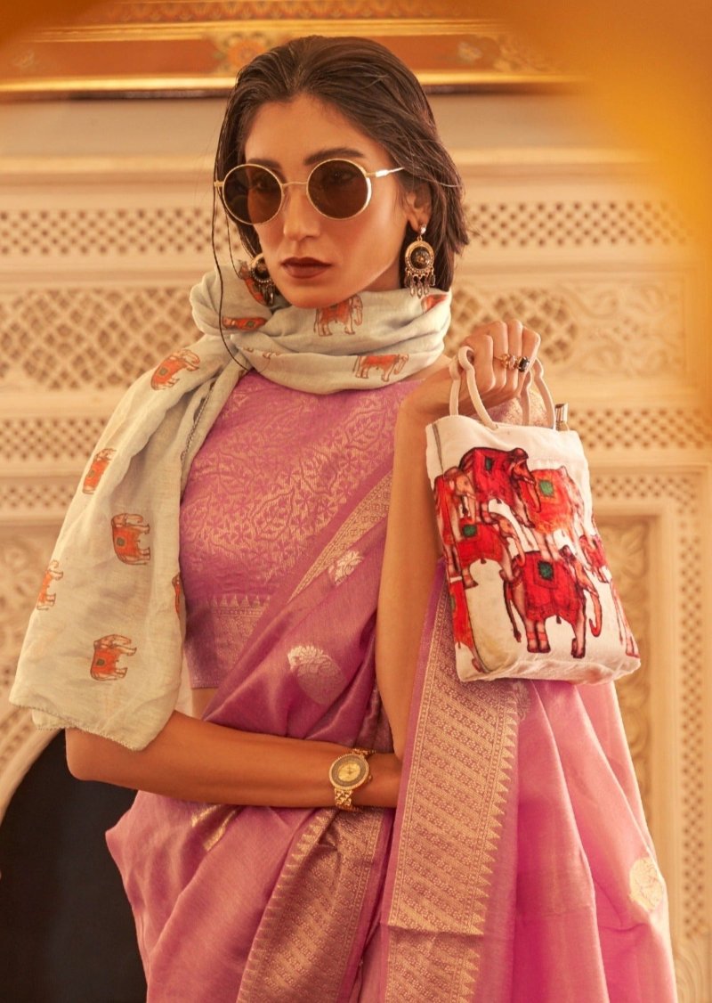 Banarasi tissue silk pink zari handloom saree in traditional designs india usa uk uae.