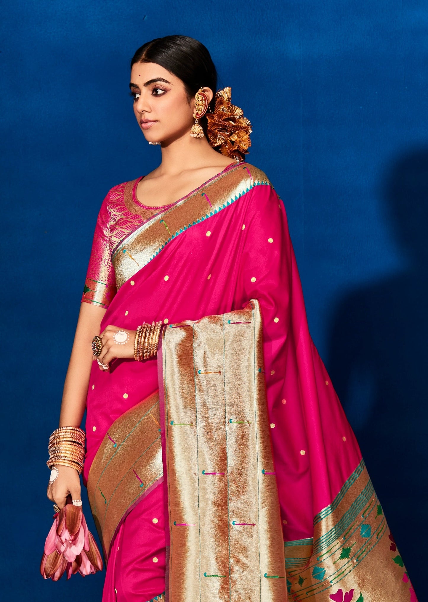 Pure Paithani Silk Pink Bridal Saree