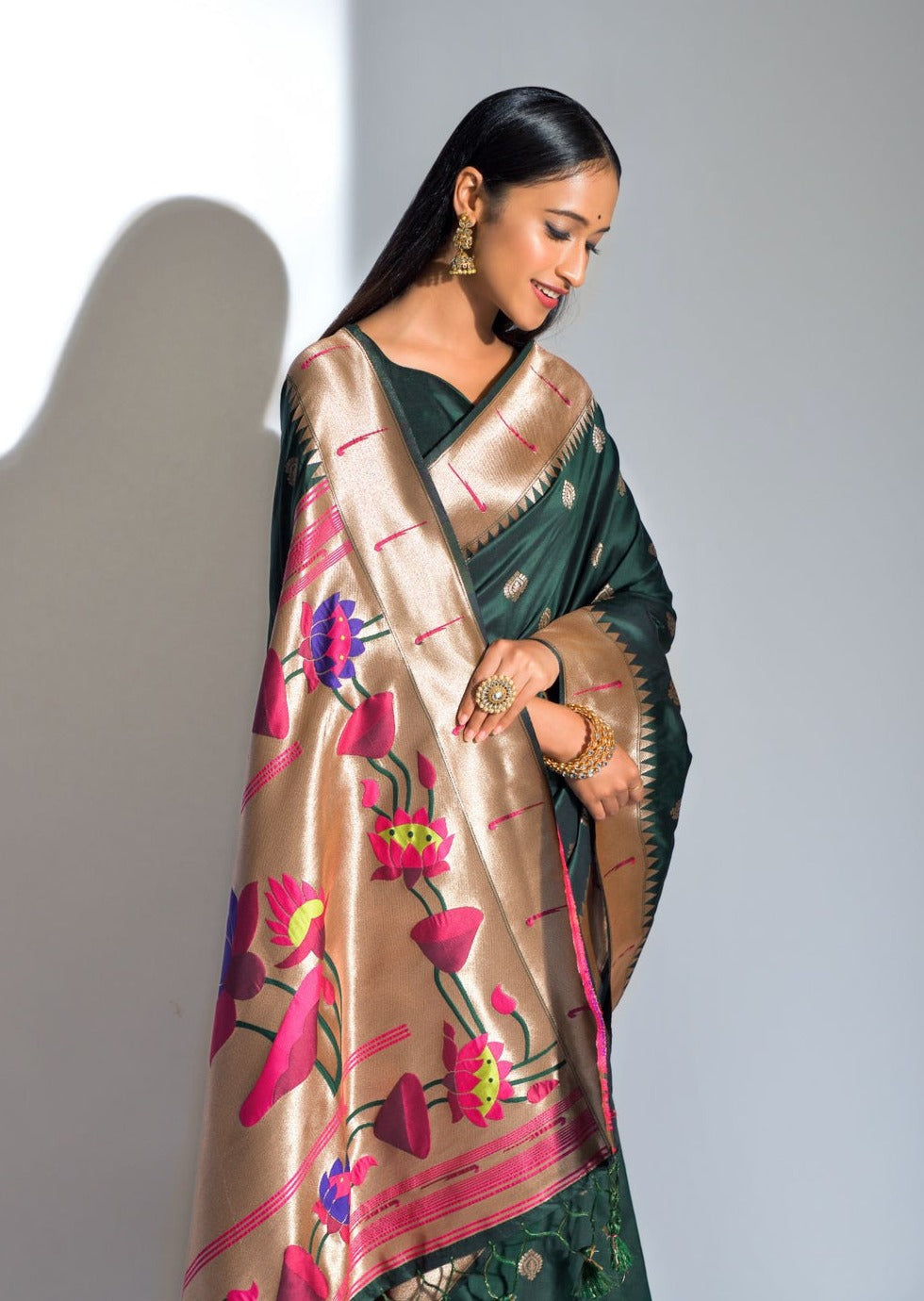 Pure Paithani Silk Royal Green Saree