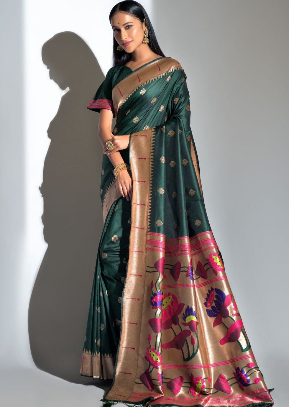 Pure Paithani Silk Royal Green Saree