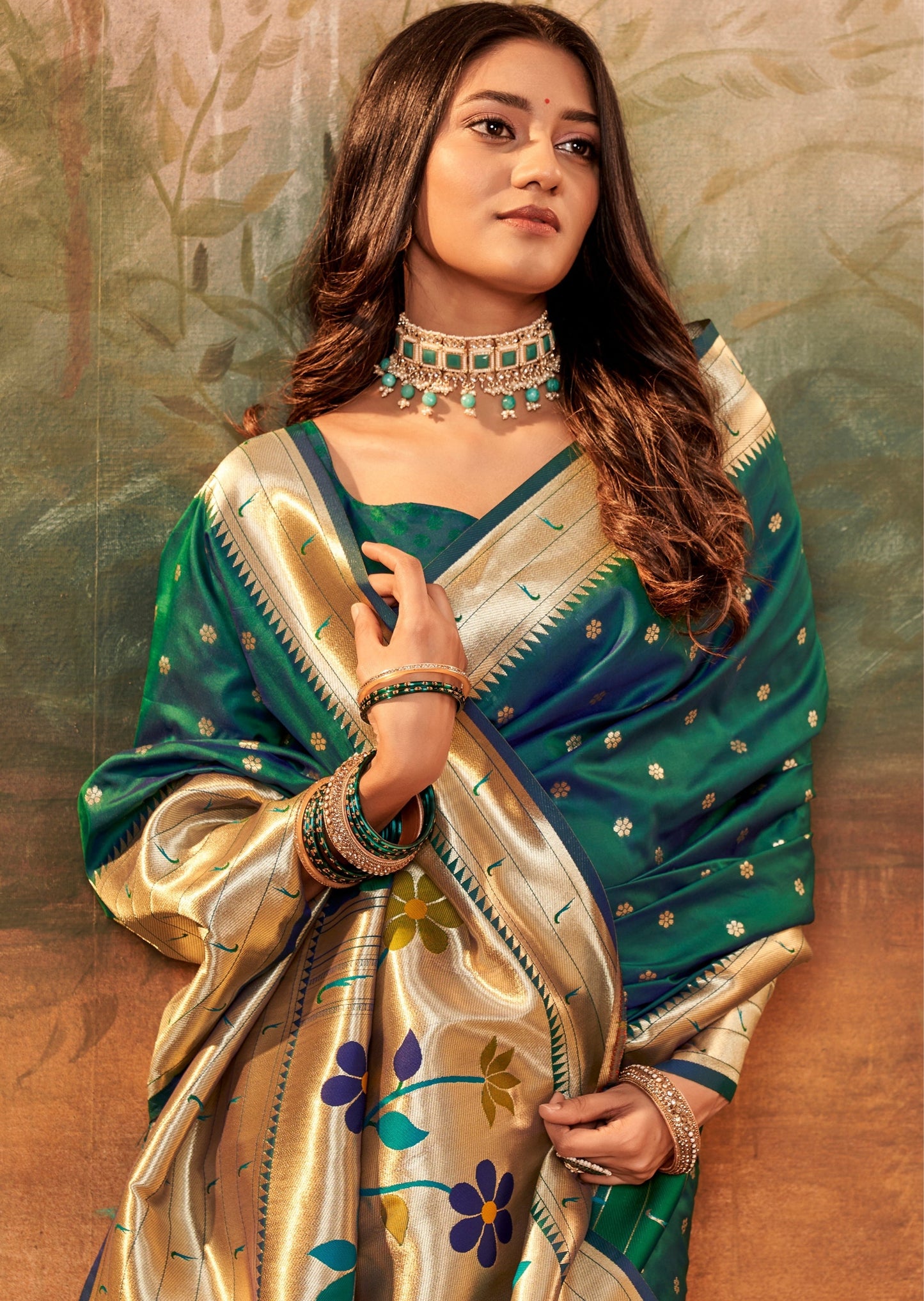 Pure silk green paithani saree online for wedding.