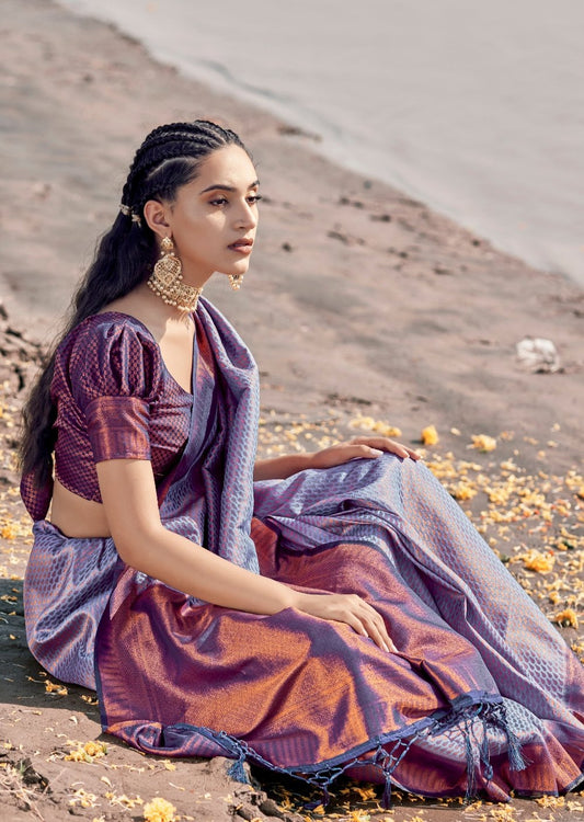 Pure handloom kanjivaram saree online in purple color.