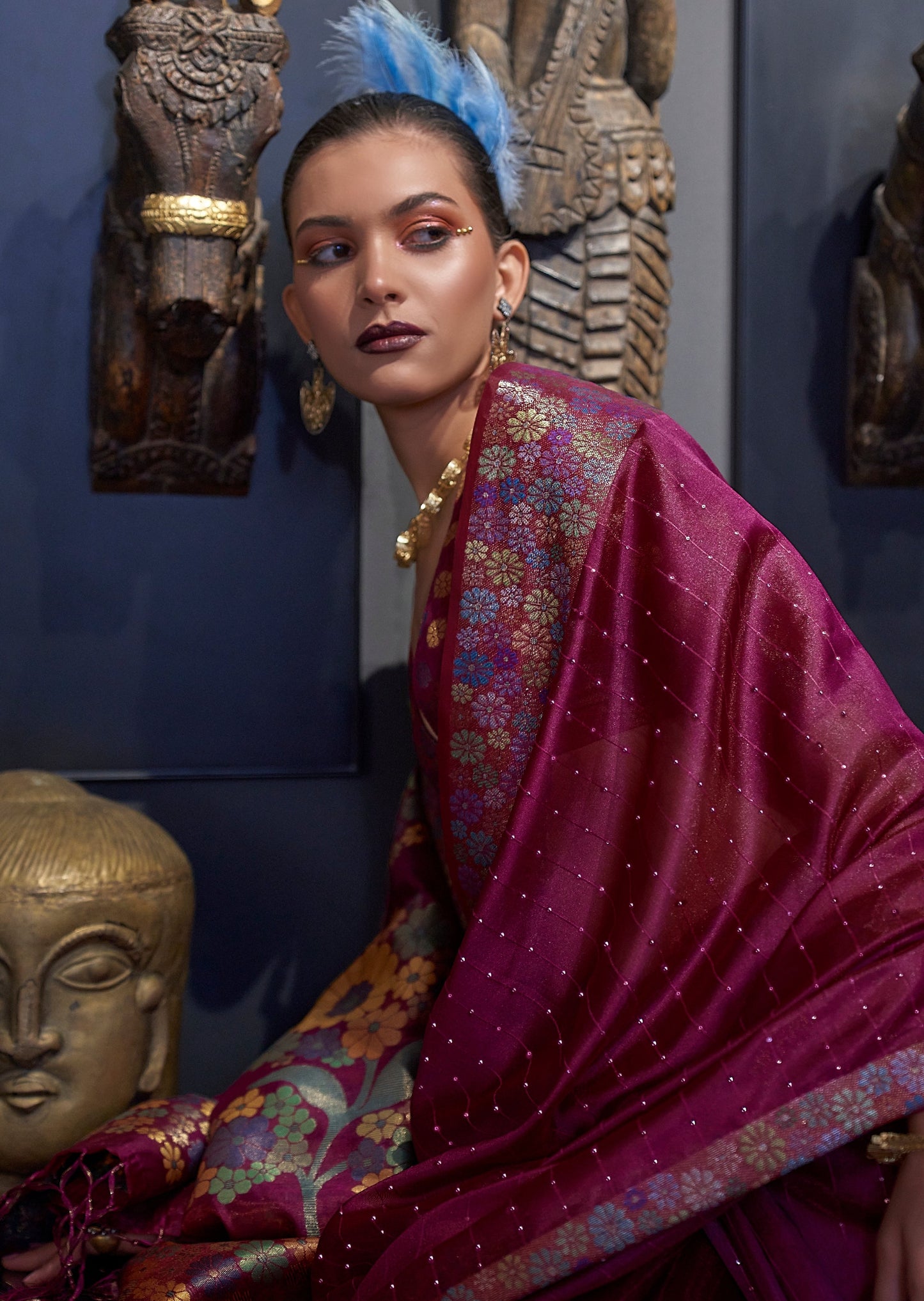 Pure Handloom Organza Maroon Red Saree