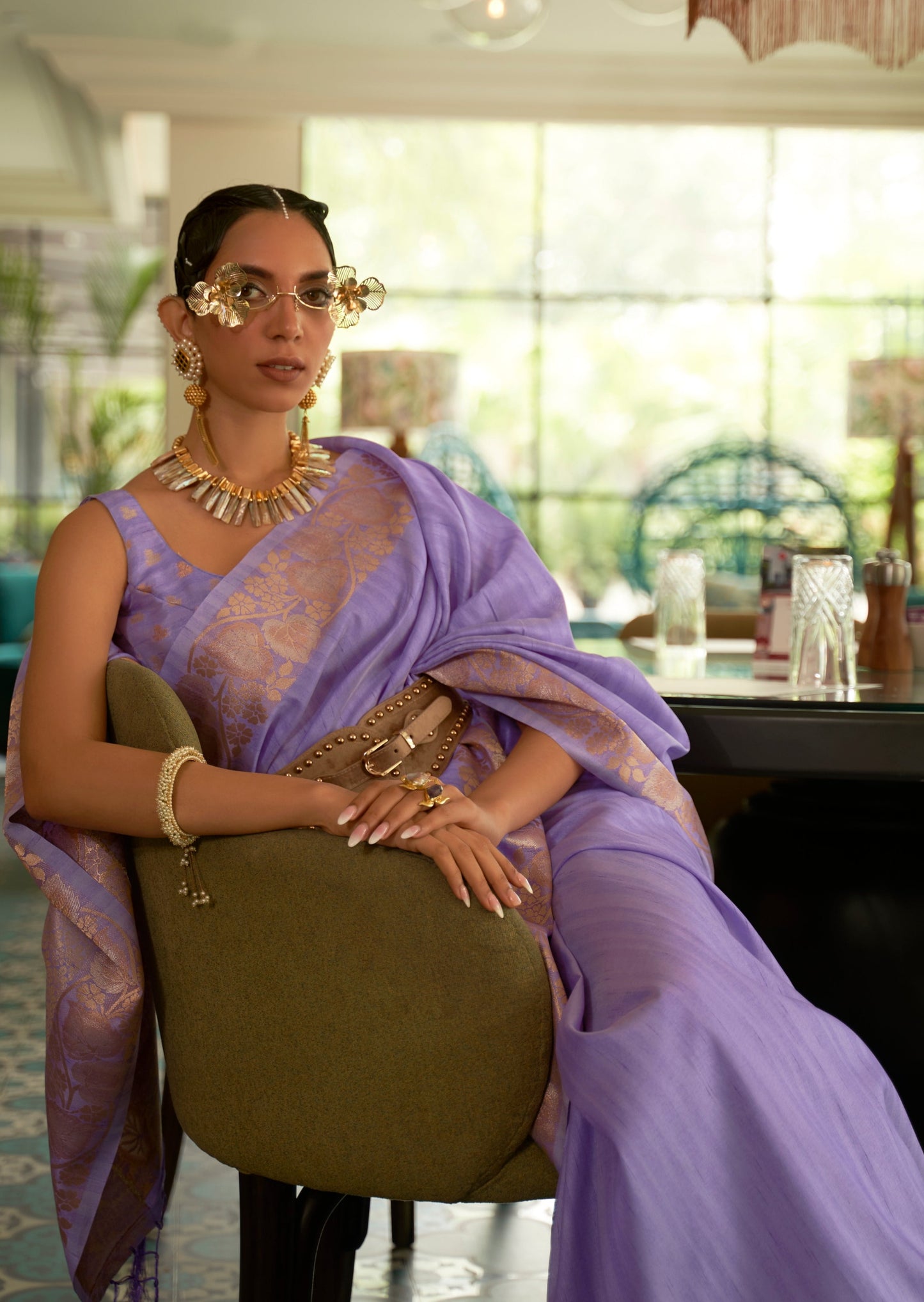 Shop lavender purple pure tussar silk saree in india online at best price.