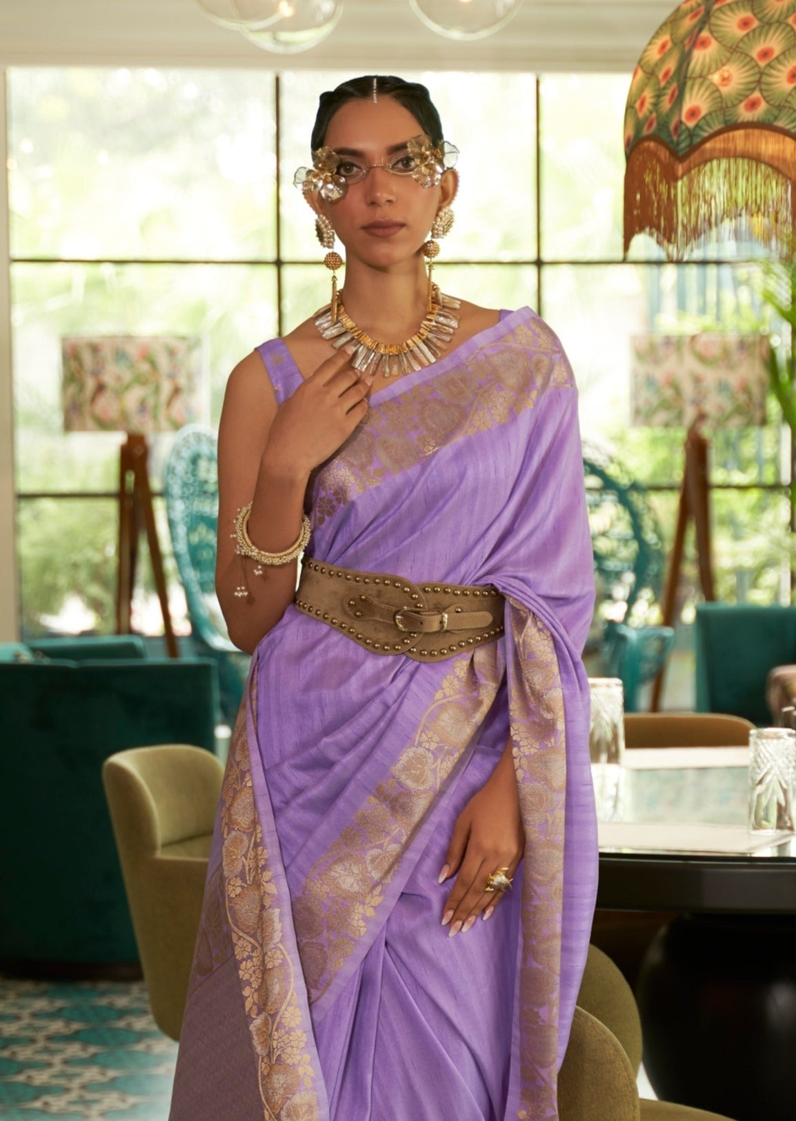 Shop lavender purple pure tussar silk saree in uk london online at best price.
