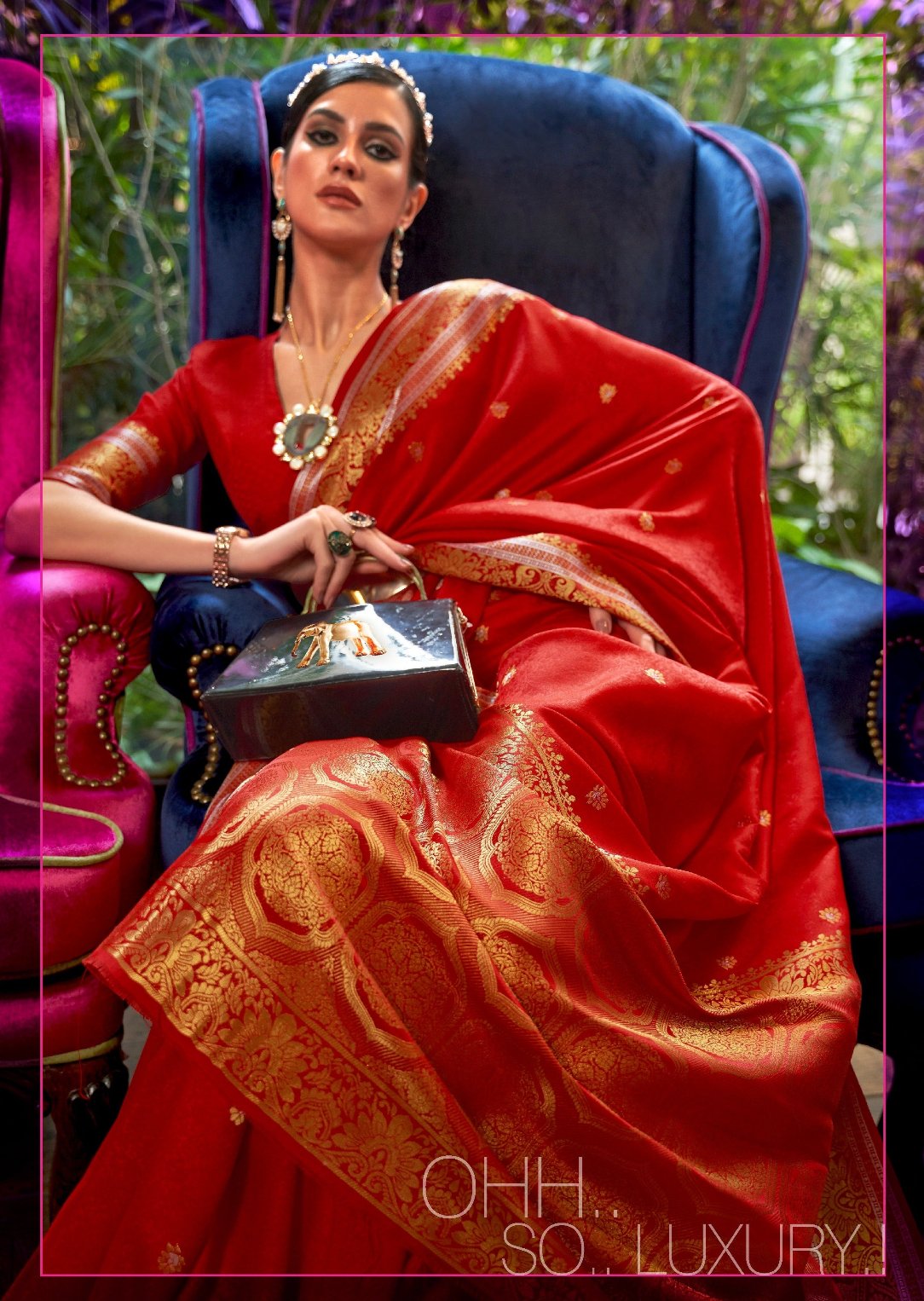 Red banarasi handloom saree online usa in pure katan silk fabric on sale.