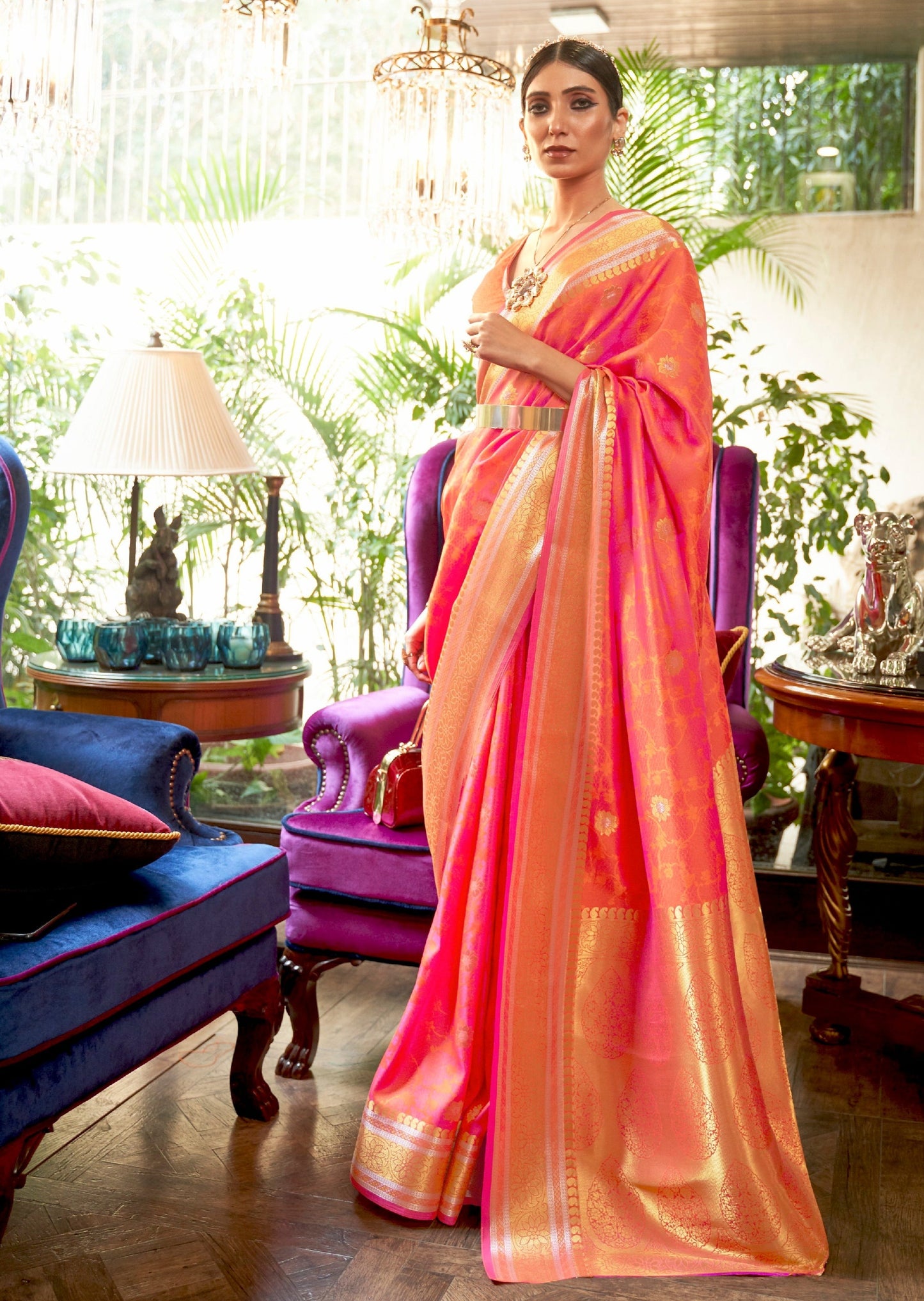 Bridal light pink banarasi silk wedding saree online shopping.