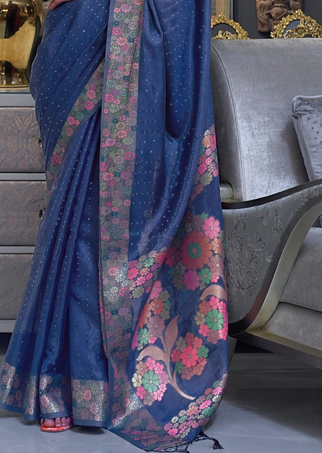 Pure Organza Blue Handloom Saree