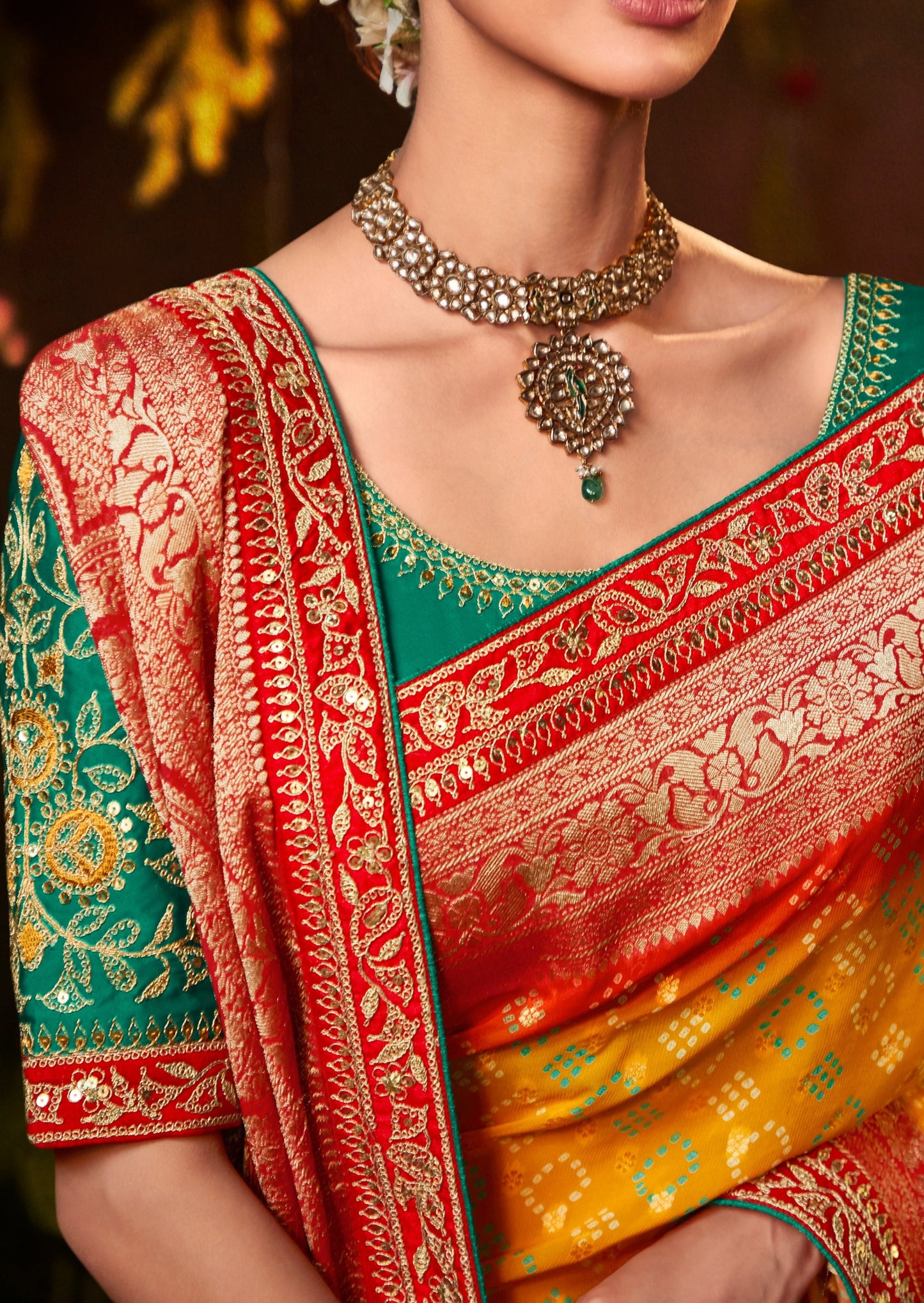 Yellow Bandhani Bridal Silk Saree