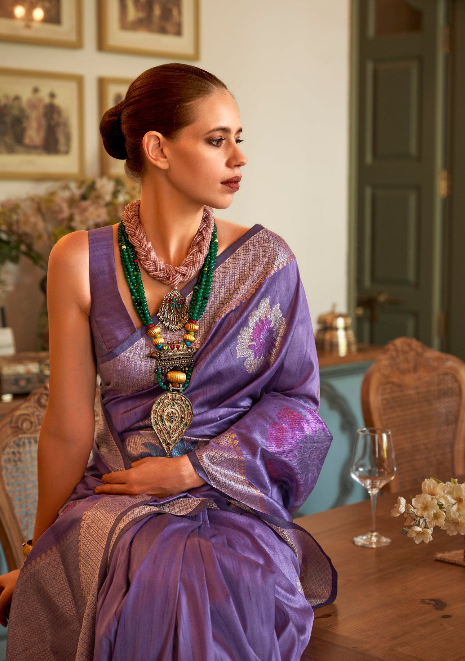 Silk Base Lavender Color Wedding Saree