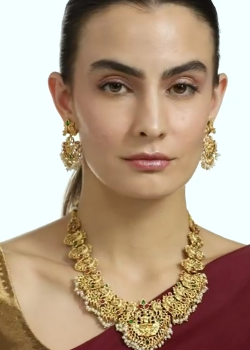 Gold Plated Temple Jewellery Necklace Set With Earrings
