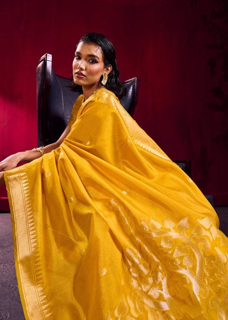 Soft Banarasi Silk Mustard Yellow Zari Weaving Saree