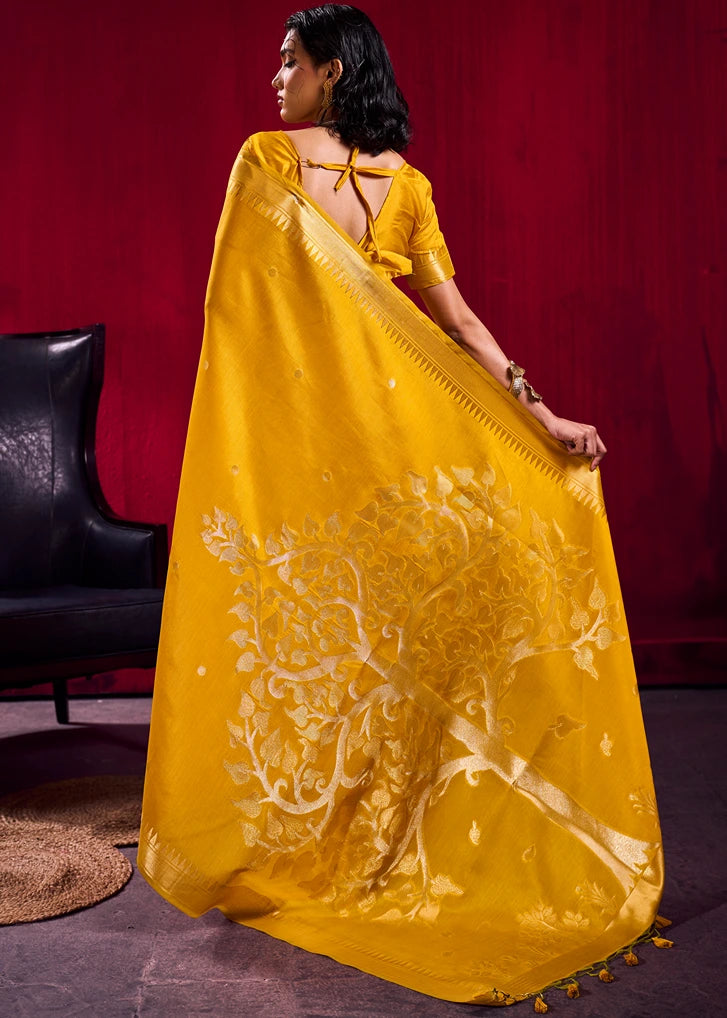 Soft Banarasi Silk Mustard Yellow Zari Weaving Saree
