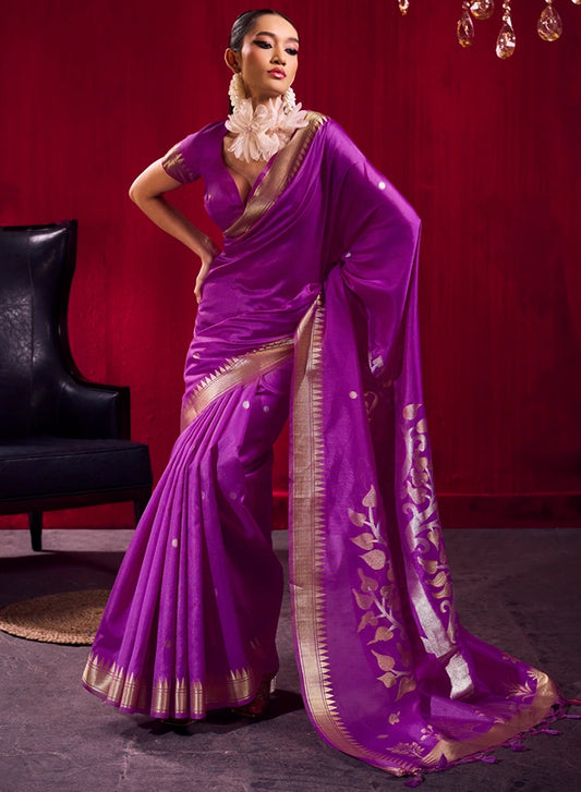 Soft Banarasi Silk Magenta Pink Zari Weaving Saree