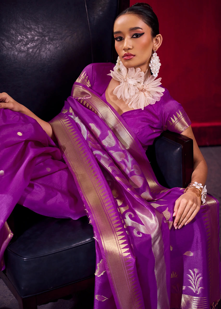 Soft Banarasi Silk Magenta Pink Zari Weaving Saree