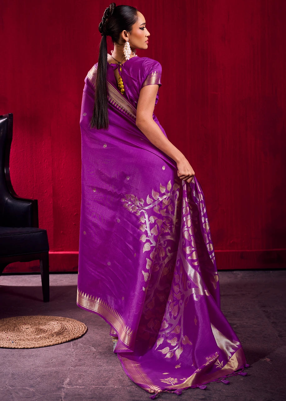 Soft Banarasi Silk Magenta Pink Zari Weaving Saree