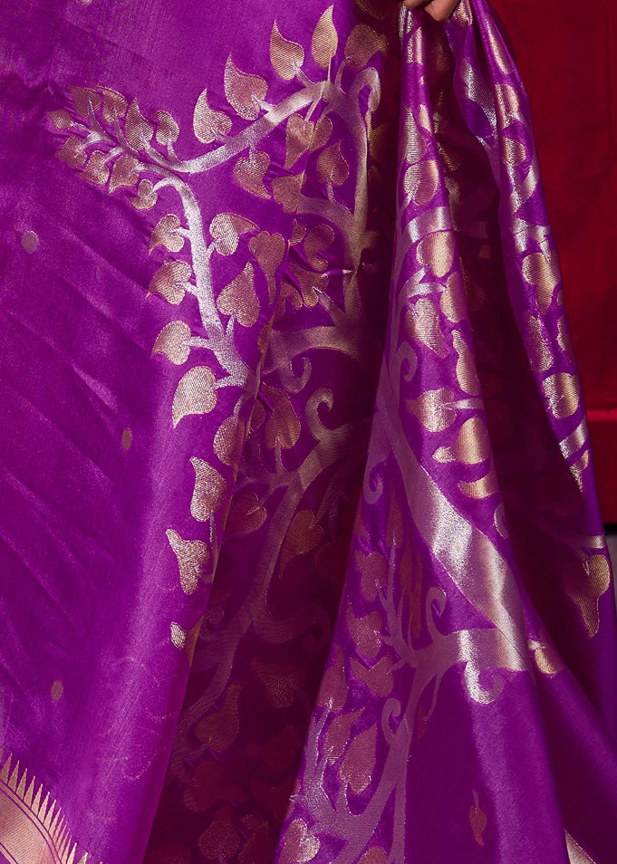 Soft Banarasi Silk Magenta Pink Zari Weaving Saree