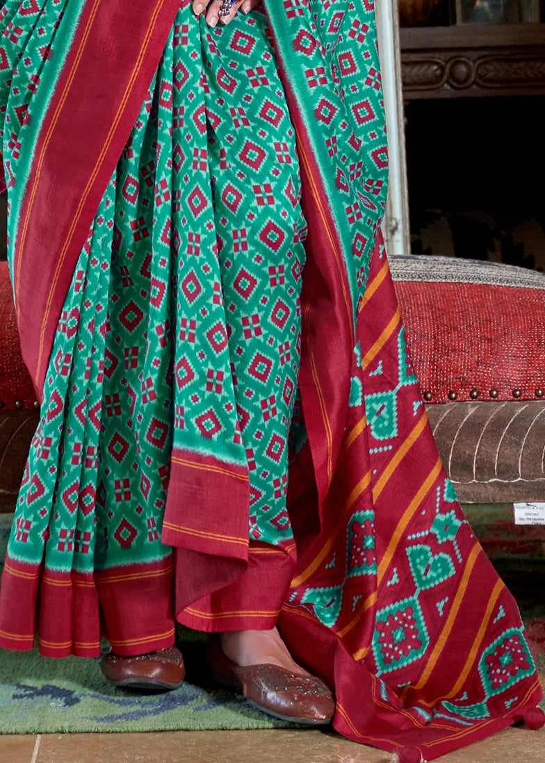 Designer Green and Red Patola Silk Saree