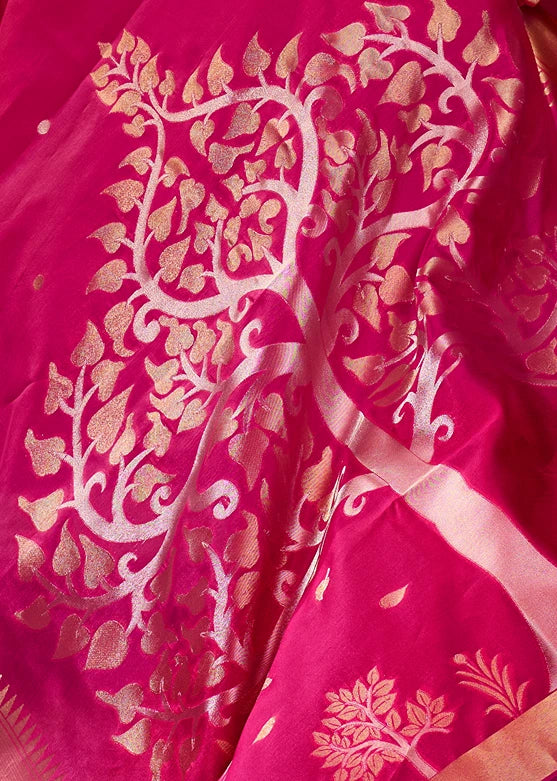 Soft Banarasi Silk Rani Pink Zari Weaving Saree