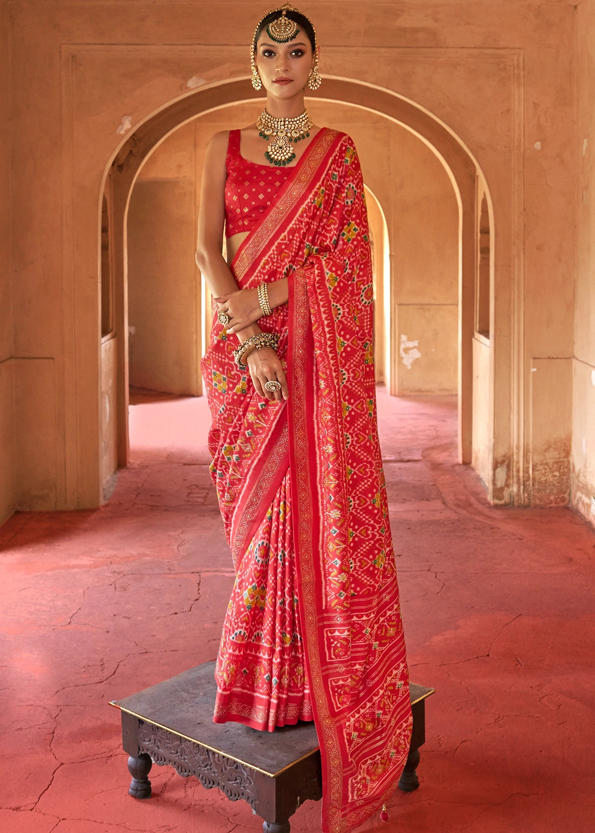Traditional Design Crimson Red Patola Silk Saree
