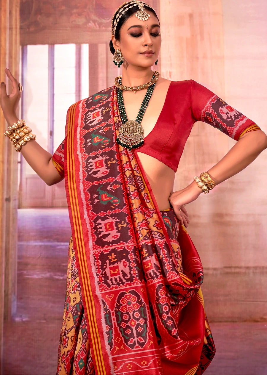 Designer Yellow and Red Patola Silk Saree