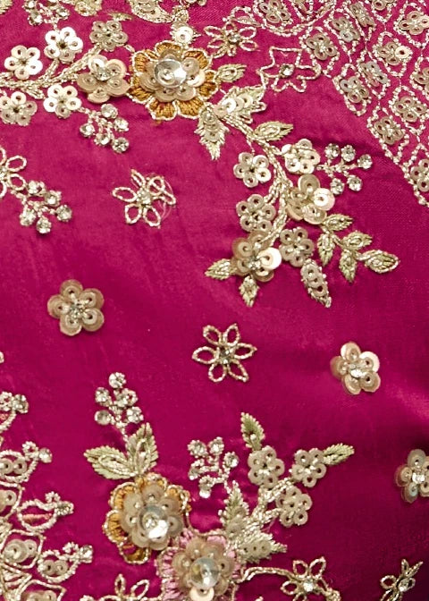 Designer Turquoise Blue Organza Tissue Silk Embroidered Saree with Rani Pink Blouse