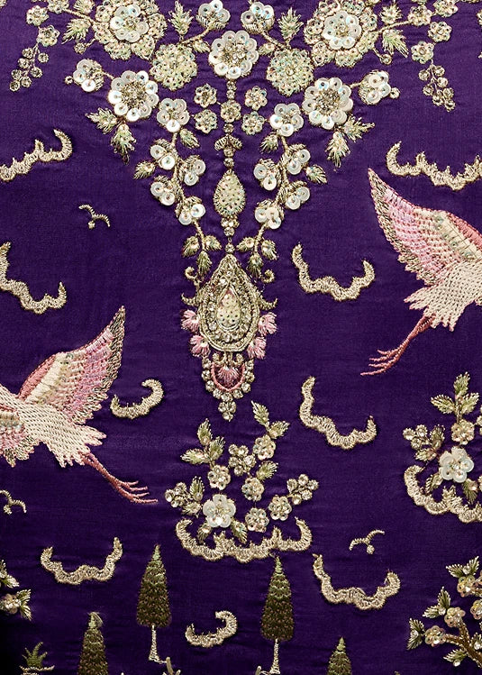 Designer Lavender Purple Organza Tissue Silk Embroidered Saree with Violet Blouse