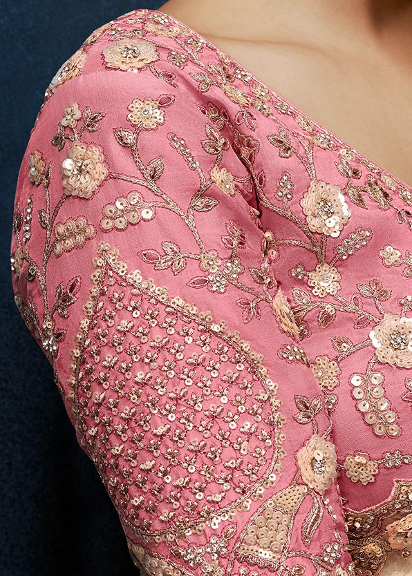 Designer Off White Organza Tissue Silk Embroidered Saree with Pastel Pink Blouse