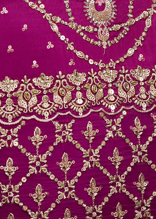 Designer Mehendi Green Organza Tissue Silk Embroidered Saree with Magenta Pink Blouse