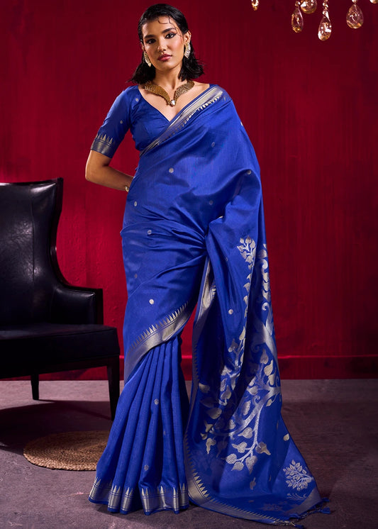 Soft Banarasi Silk Royal Blue Zari Weaving Saree