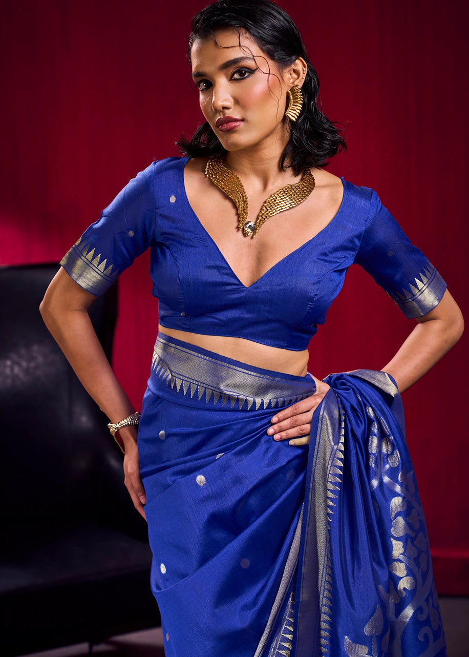 Soft Banarasi Silk Royal Blue Zari Weaving Saree