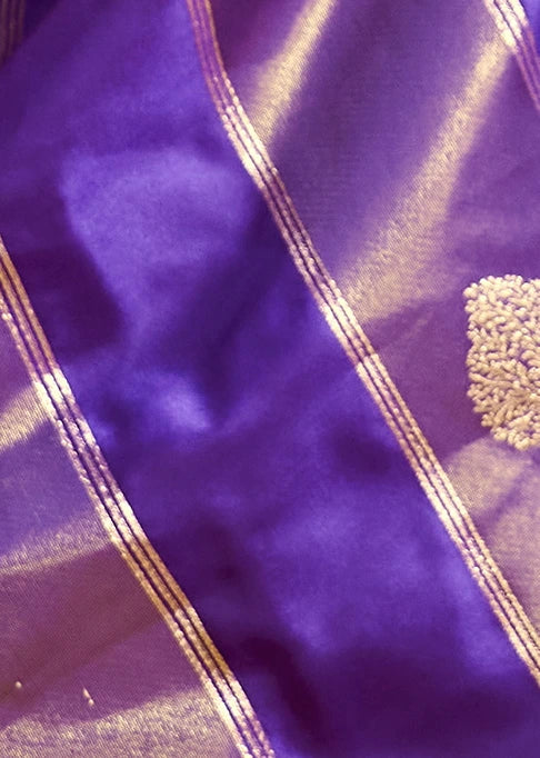 Purple Tissue Satin Silk Zari Weaving Handloom Saree
