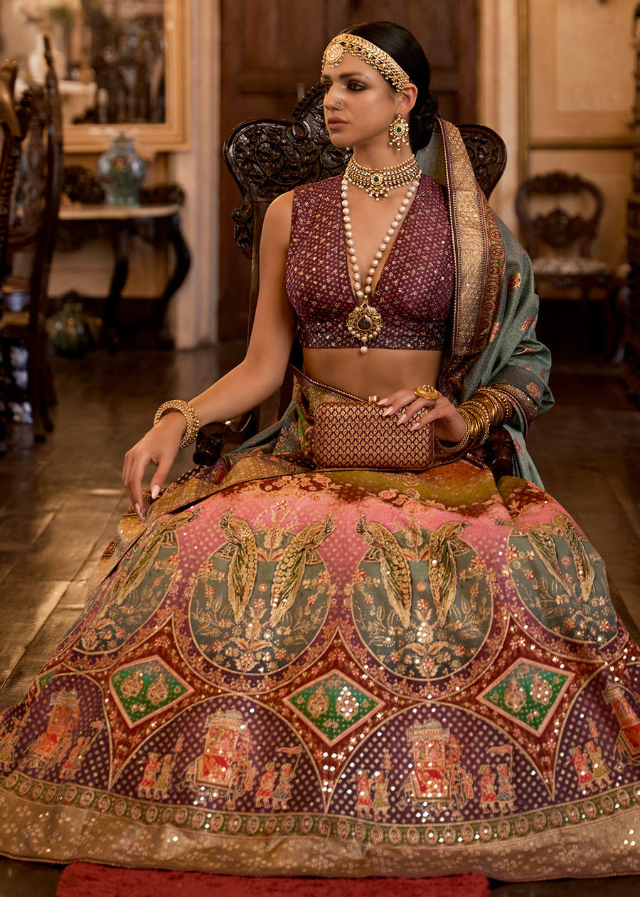 Violet Purple & Light Pink Ombre Lehenga Choli