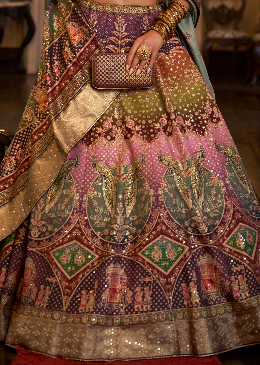 Violet Purple & Light Pink Ombre Lehenga Choli