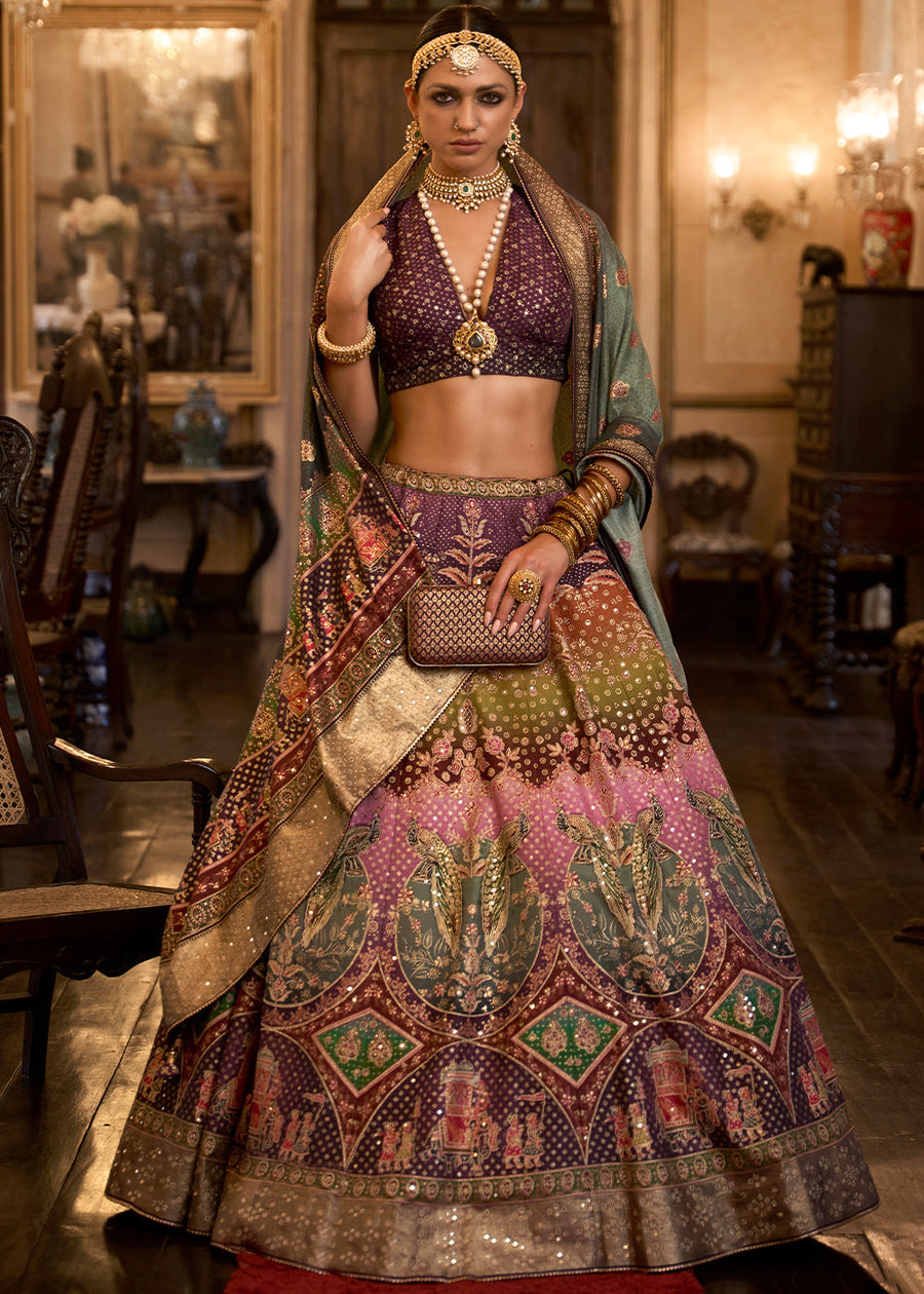 Violet Purple & Light Pink Ombre Lehenga Choli