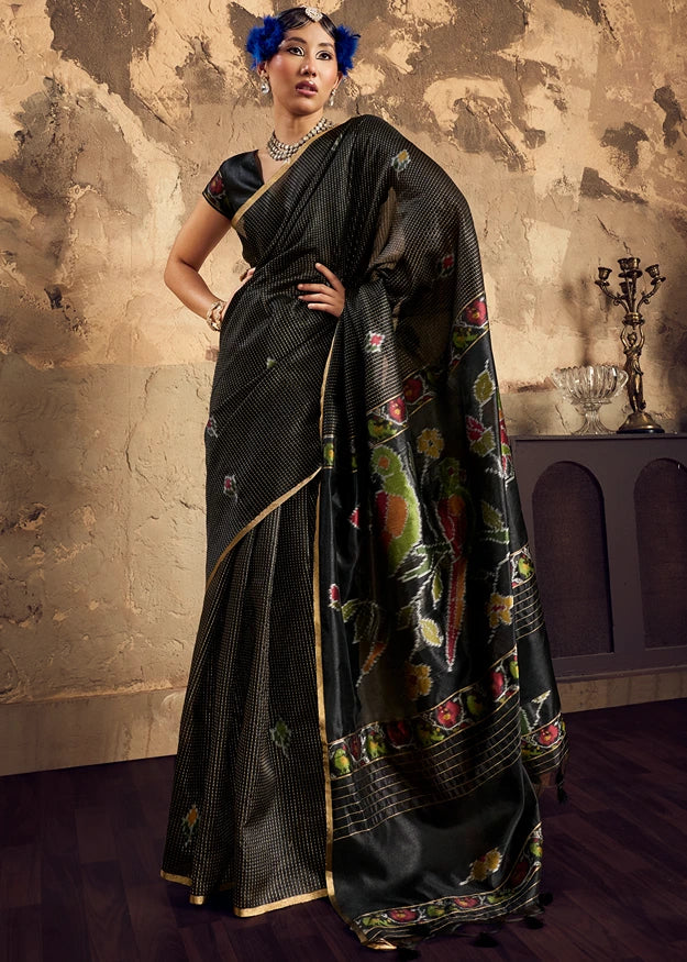 Handloom Weaving Silk Black Patola Saree with Zari Work