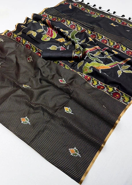 Handloom Weaving Silk Black Patola Saree with Zari Work