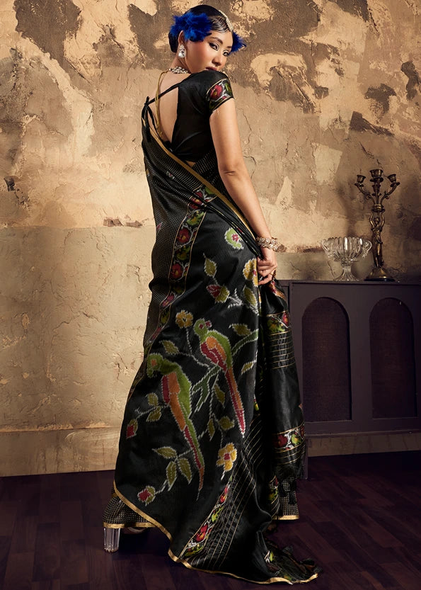 Handloom Weaving Silk Black Patola Saree with Zari Work
