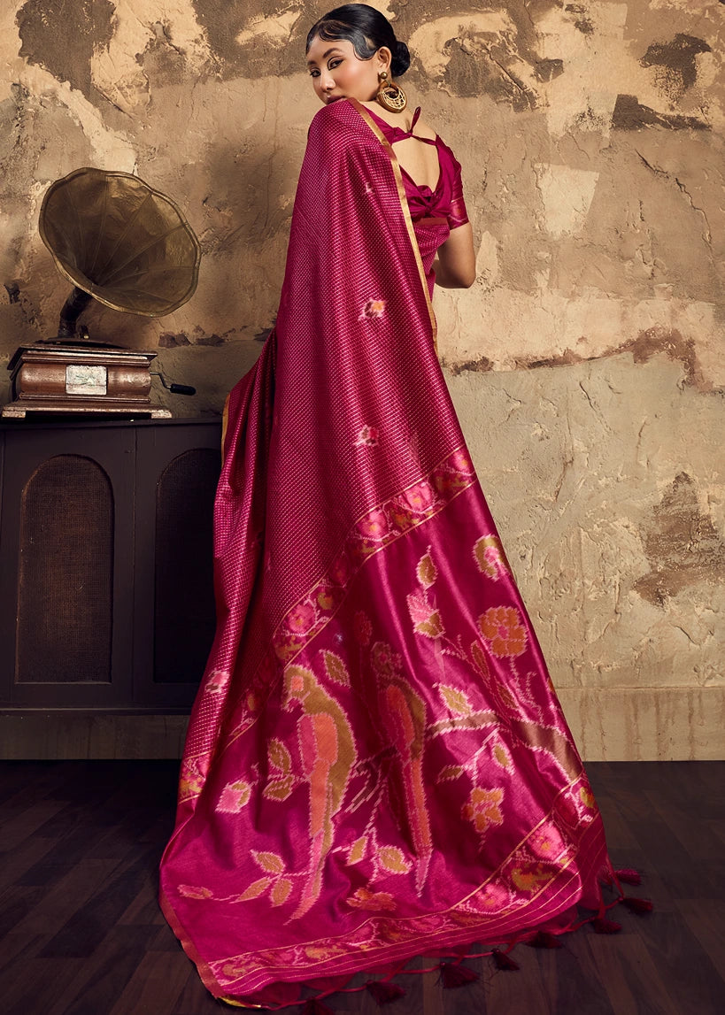 Handloom Weaving Silk Cherry Red Patola Saree with Zari Work