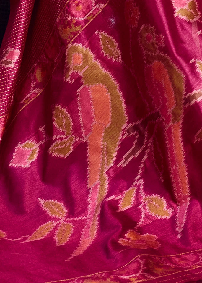 Handloom Weaving Silk Cherry Red Patola Saree with Zari Work