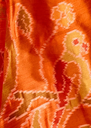 Handloom Weaving Silk Orange Patola Saree with Zari Work