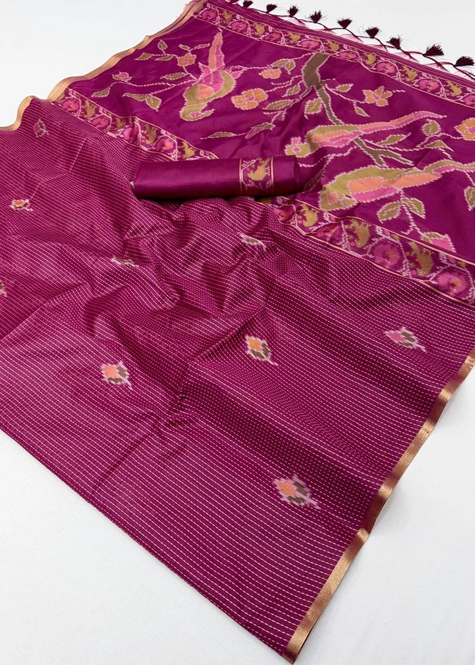 Handloom Weaving Silk Cherry Red Patola Saree with Zari Work