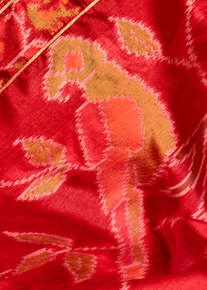 Handloom Weaving Silk Scarlet Red Patola Saree with Zari Work
