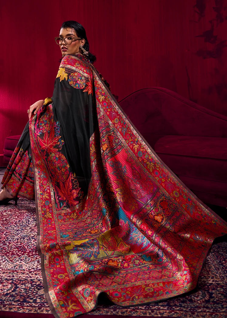 Pure Kashmiri Silk Handloom Weaving Black Saree